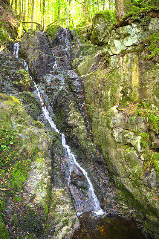 瀑布在孚日瀑布de Battion森林景观